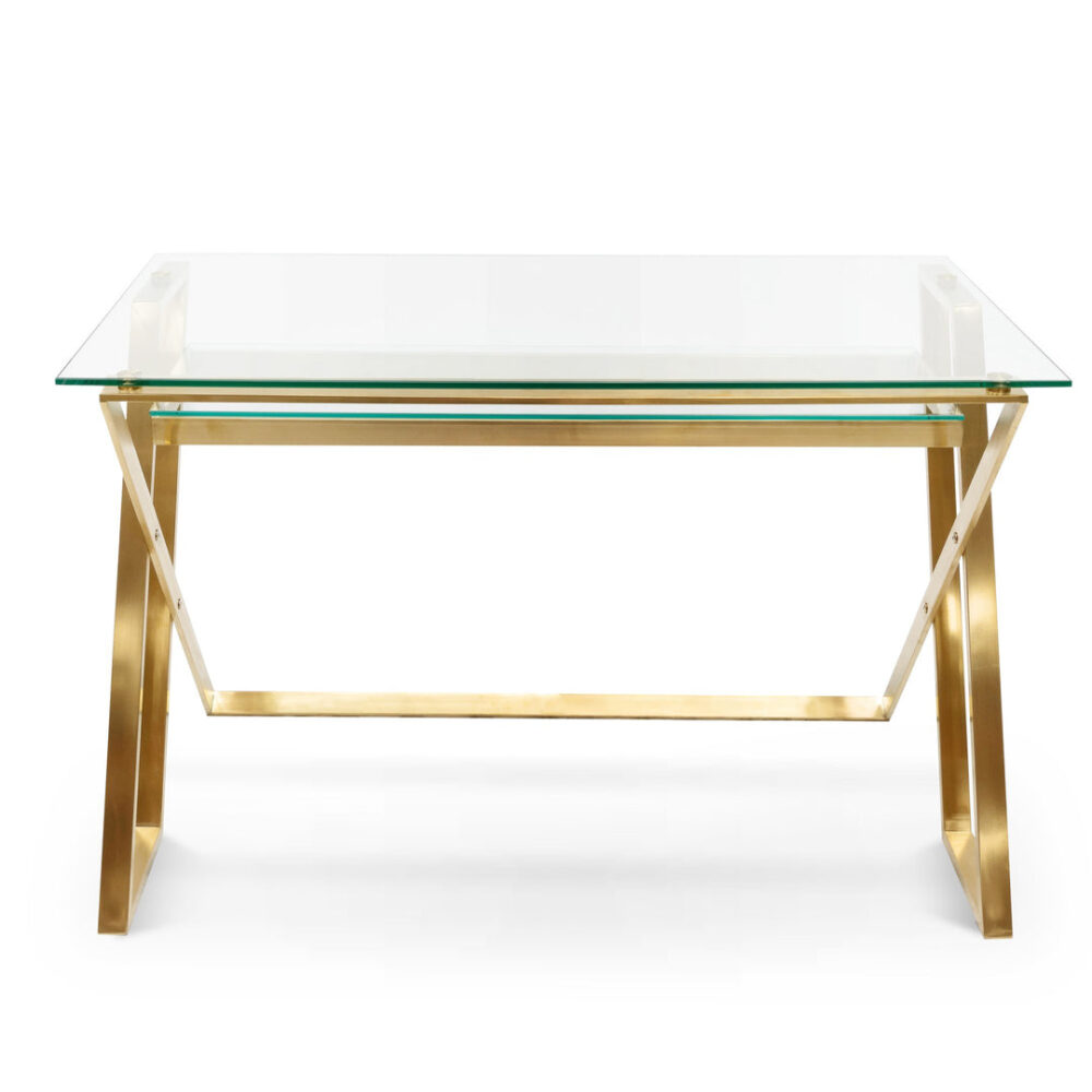 Vanessa 120cm Glass Home Office Desk - Brushed Gold Base - Image 2