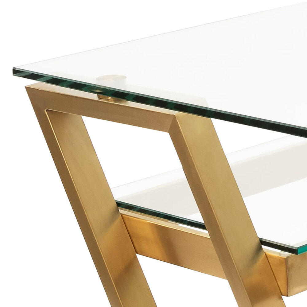 Vanessa 120cm Glass Home Office Desk - Brushed Gold Base - Image 10