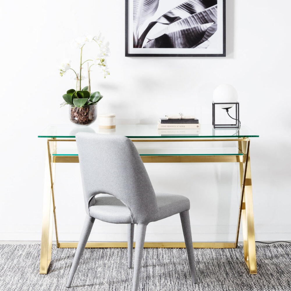 Vanessa 120cm Glass Home Office Desk - Brushed Gold Base - Image 11
