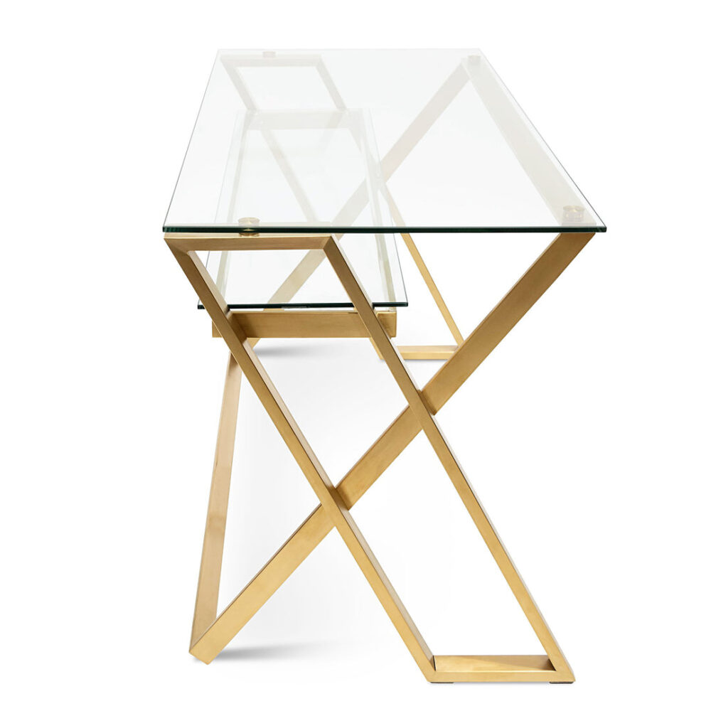 Vanessa 120cm Glass Home Office Desk - Brushed Gold Base - Image 4