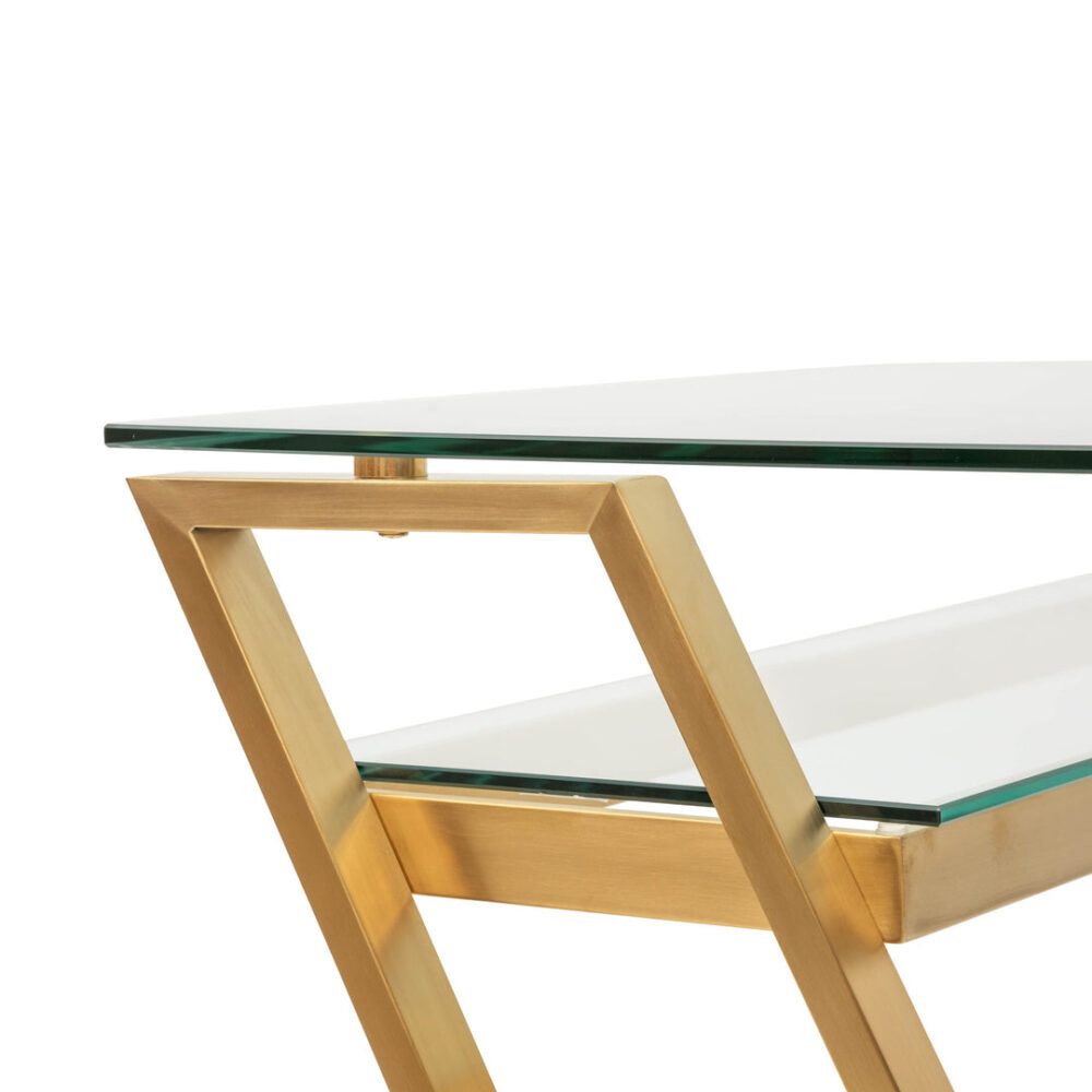 Vanessa 120cm Glass Home Office Desk - Brushed Gold Base - Image 9
