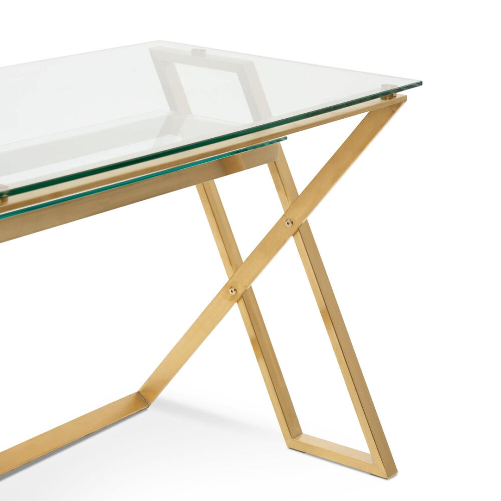 Vanessa 120cm Glass Home Office Desk - Brushed Gold Base - Image 5