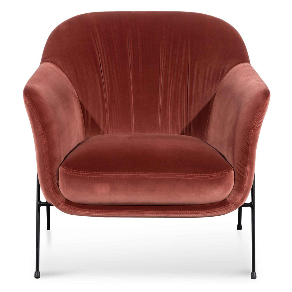Wiley Blood Orange Velvet Armchair - Black Legs - Image 2