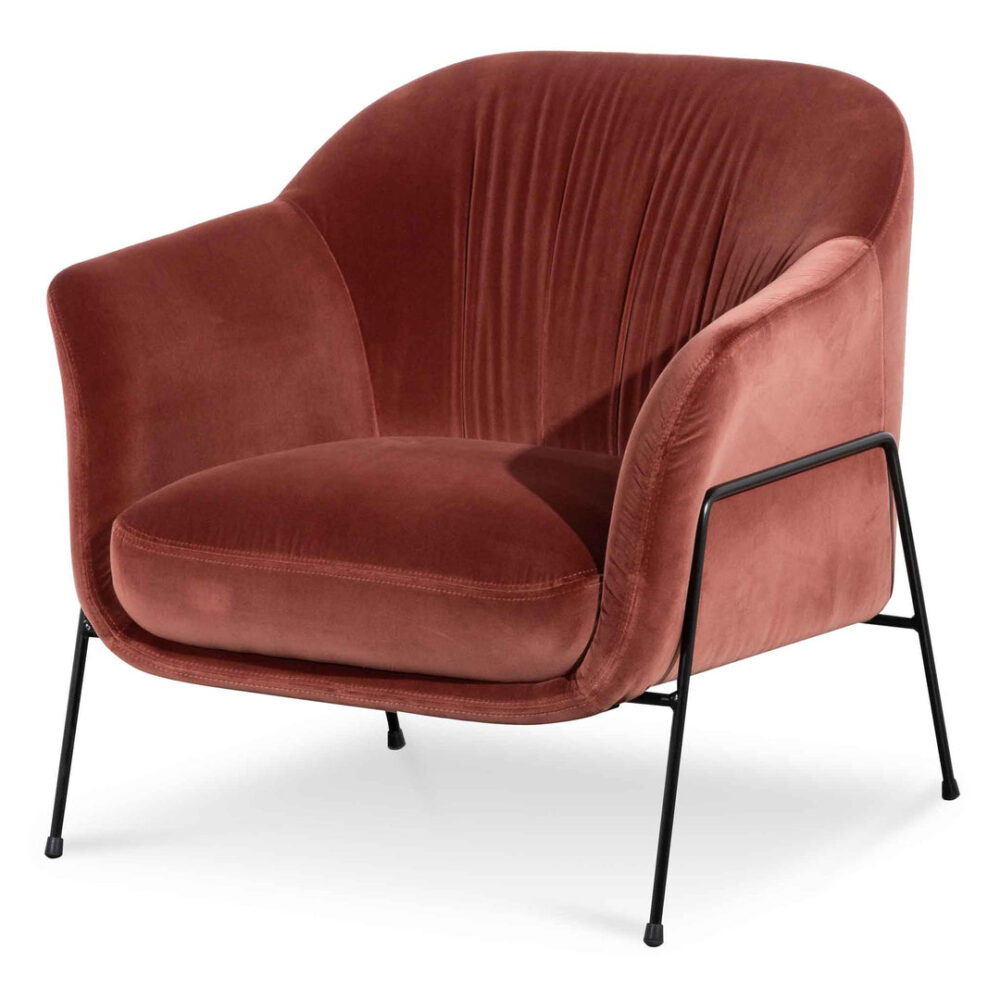 Wiley Blood Orange Velvet Armchair - Black Legs