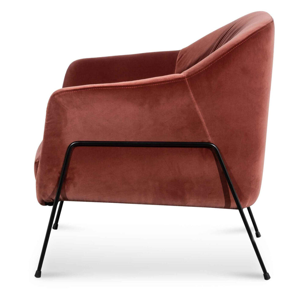 Wiley Blood Orange Velvet Armchair - Black Legs - Image 3