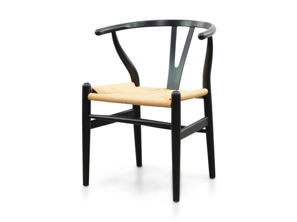 Set of 2 - Harper Wooden Dining Chair - Black - Natural Seat - Image 2