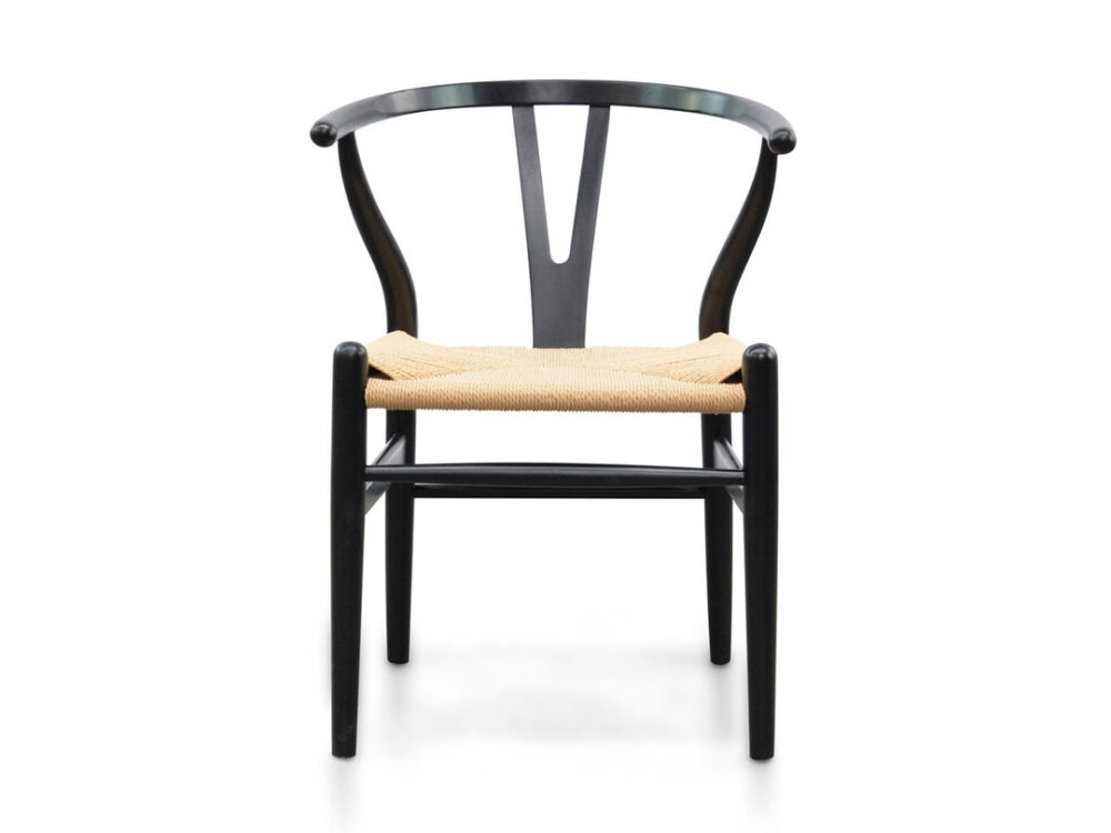Set of 2 - Harper Wooden Dining Chair - Black - Natural Seat - Image 4