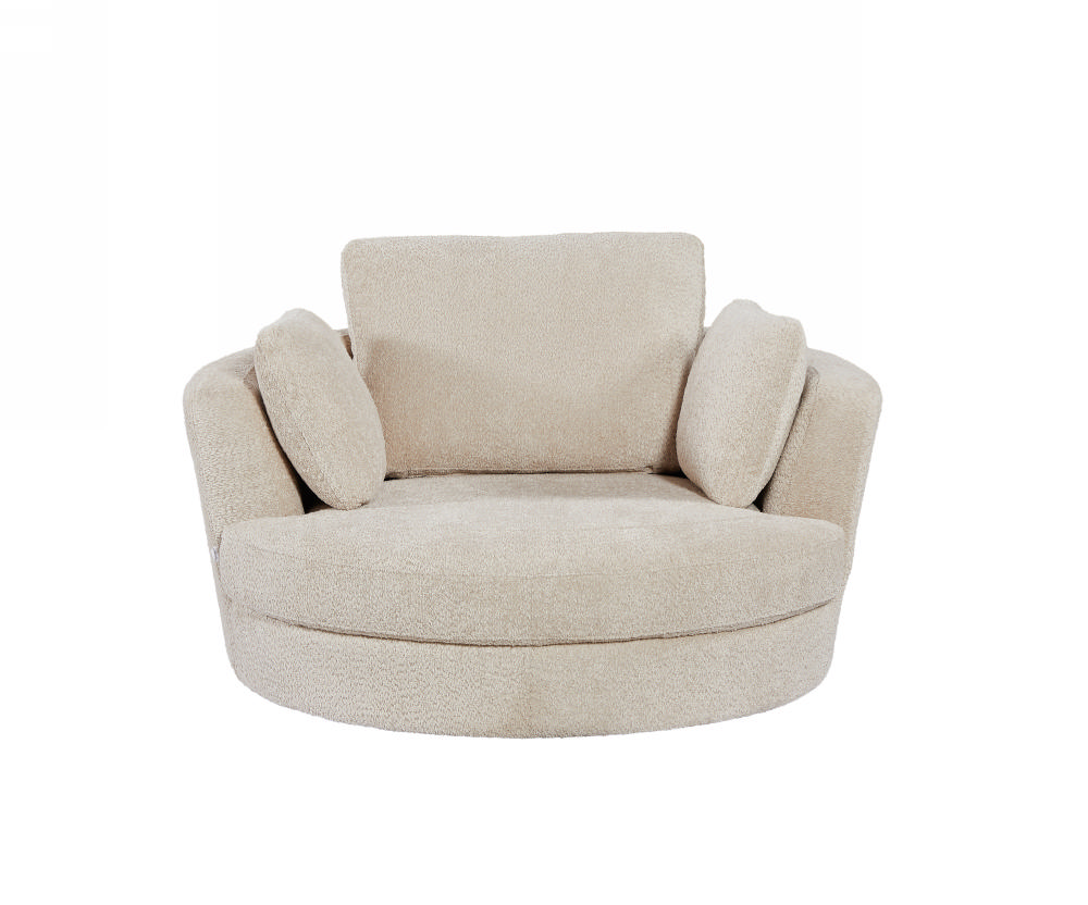 Cuddle Swivel Chair Ottoman in Boucle Almond Fabric Loungely