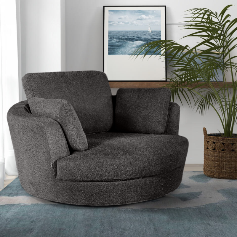 Cuddle Swivel Chair in Boucle Charcoal Fabric
