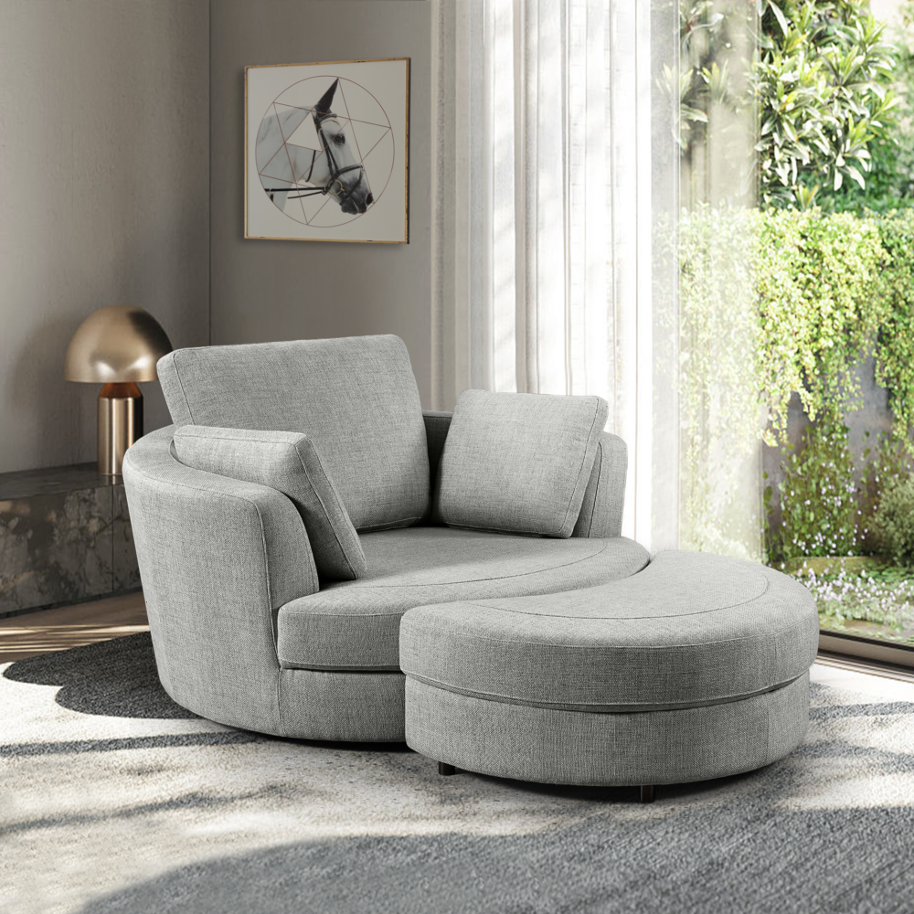 Cuddle Swivel Chair & Ottoman in Byron Ash Fabric