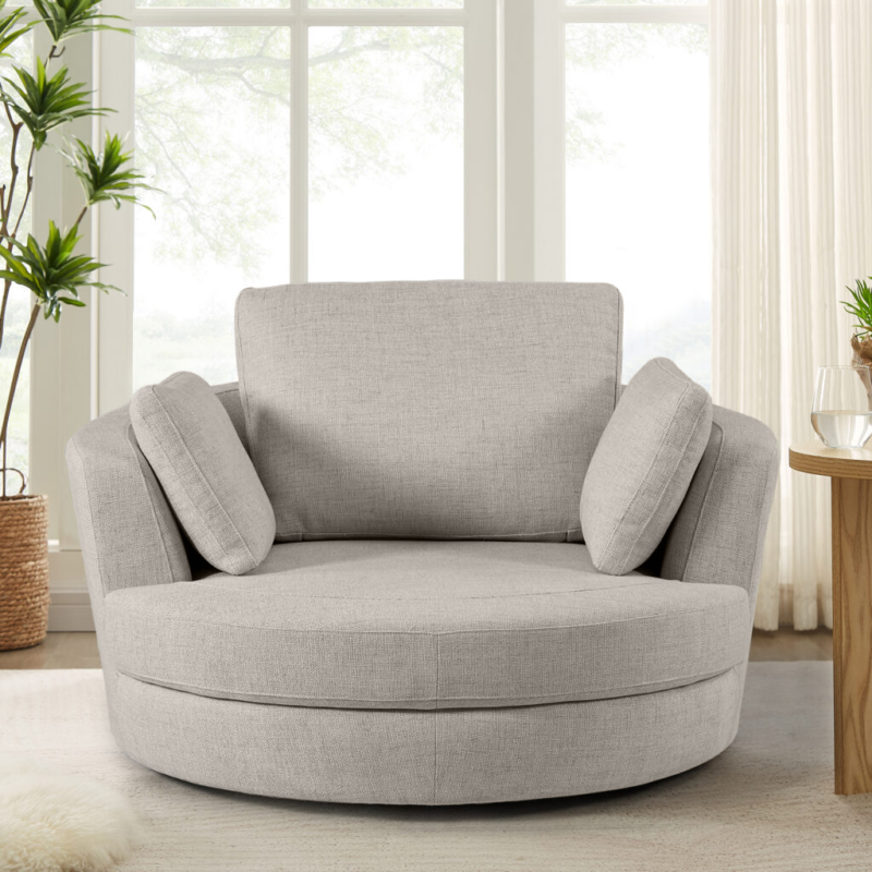 Cuddle Swivel Chair in Byron Almond Fabric