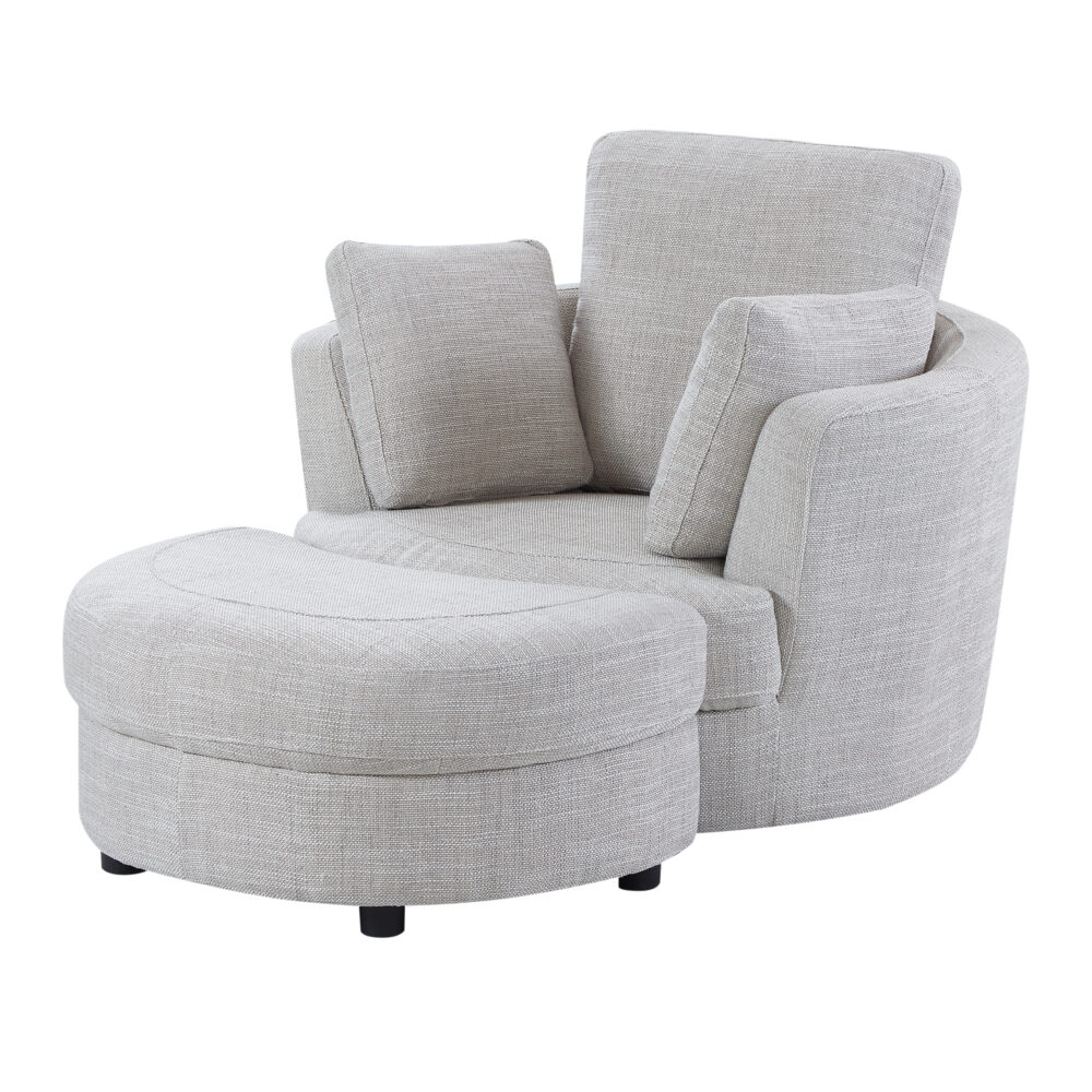 Cuddle Petite Swivel Chair & Ottoman in Byron Almond