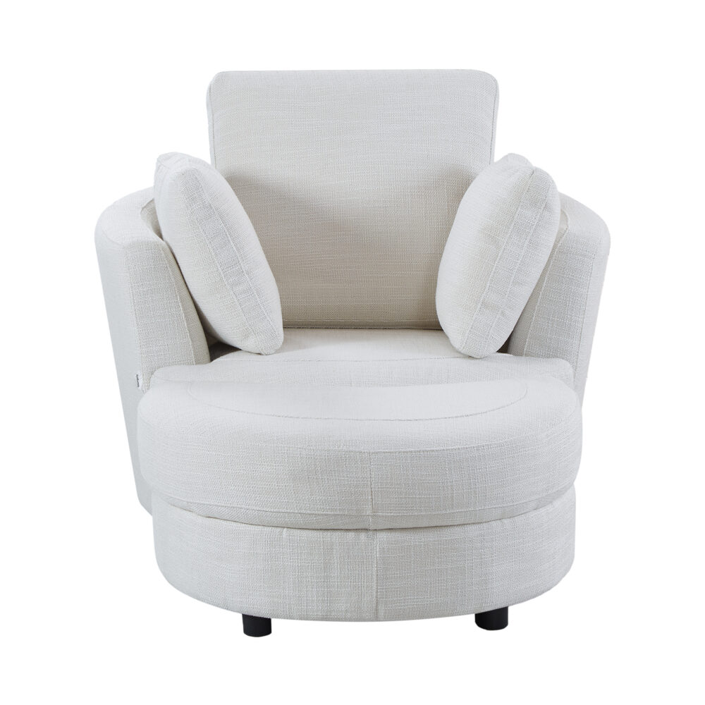 Cuddle Petite Swivel Chair & Ottoman in Byron Ivory - Image 4