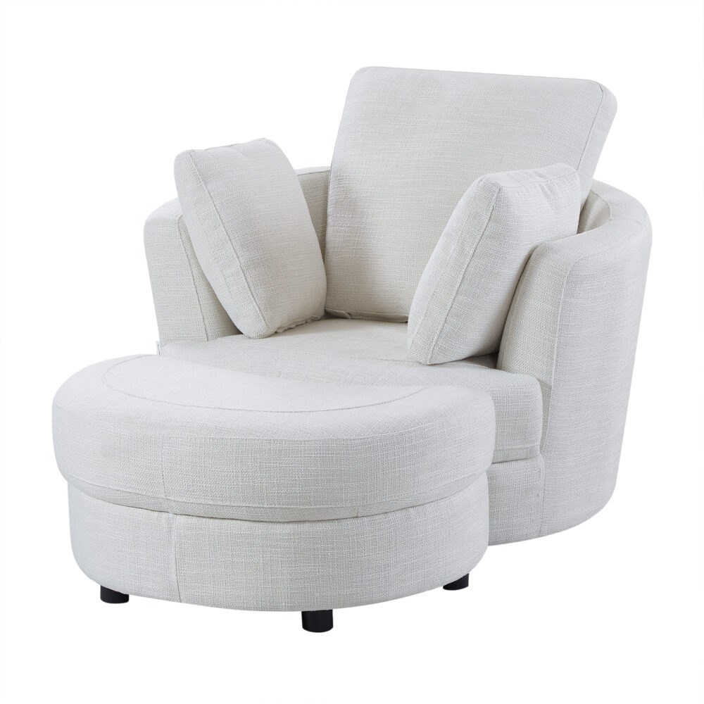 Cuddle Petite Swivel Chair & Ottoman in Byron Ivory - Image 3