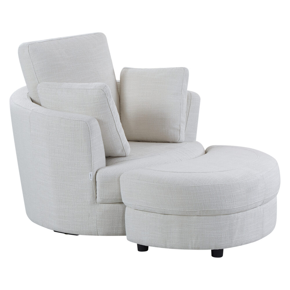 Cuddle Petite Swivel Chair & Ottoman in Byron Ivory