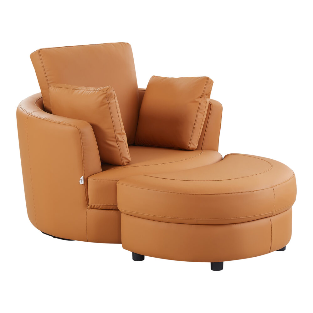 Cuddle Petite Swivel Chair & Ottoman in Plush Tan - Image 2