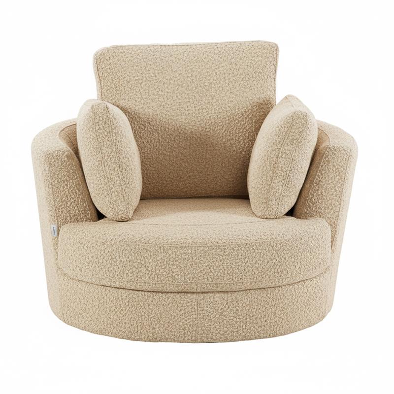 Cuddle Petite Swivel Chair & Ottoman in Boucle Almond
