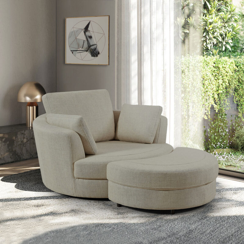 Cuddle Swivel Chair & Ottoman in Plush Cream