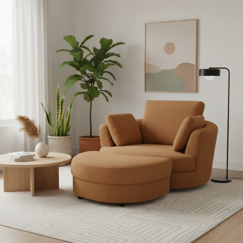 Cuddle Swivel Chair & Ottoman in Plush Tan