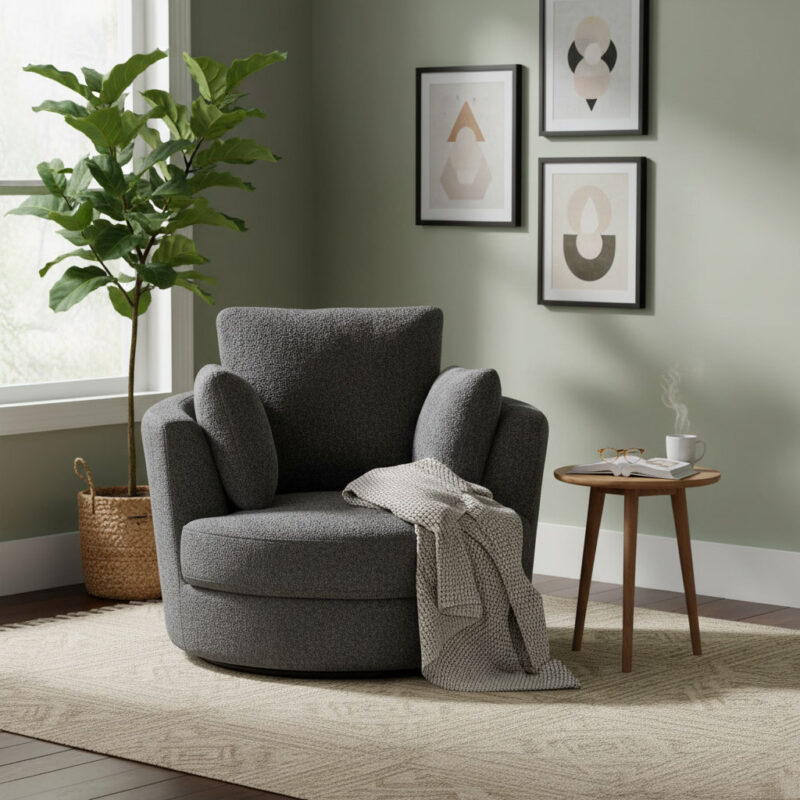 Cuddle Petite Swivel Chair in Boucle Charcoal