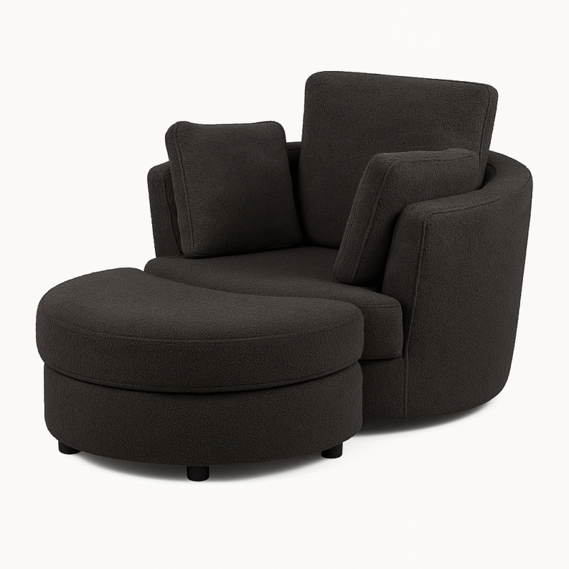 Cuddle Petite Swivel Chair & Ottoman in Boucle Charcoal
