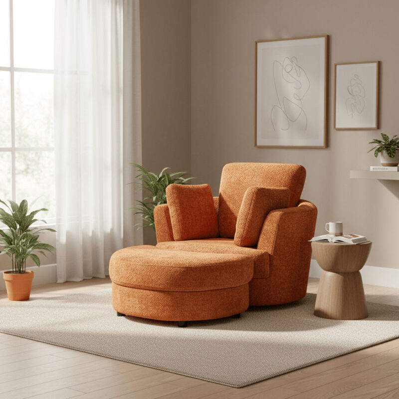 Cuddle Chair Petite Swivel Boucle Tangerine + Ottoman