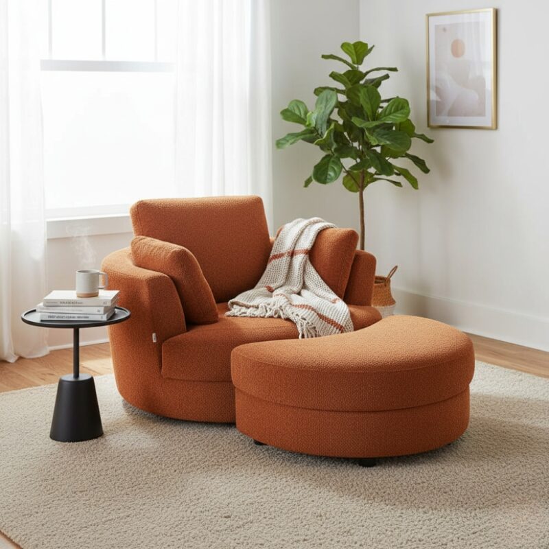 Cuddle Swivel Chair & Ottoman in Tangerine