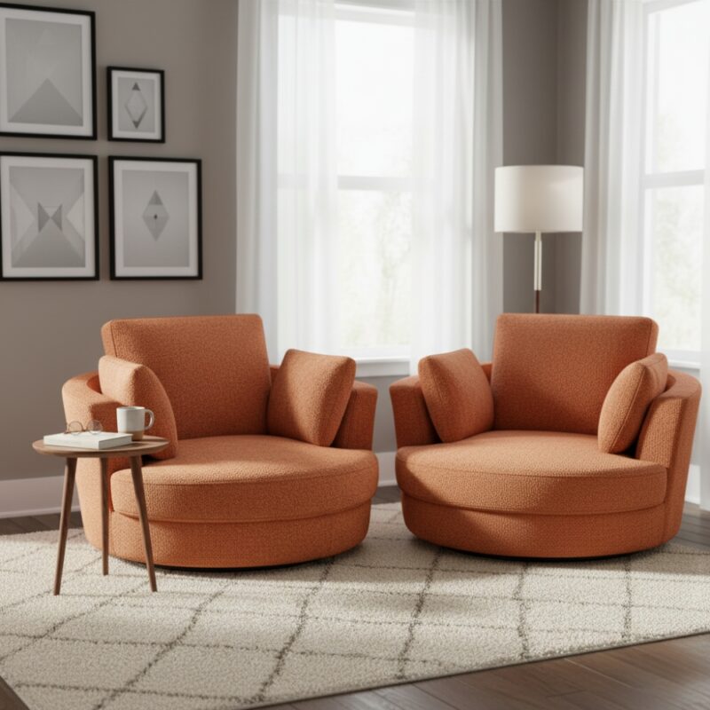 Alternative view of Cuddle Swivel Chair & Ottoman in Tangerine