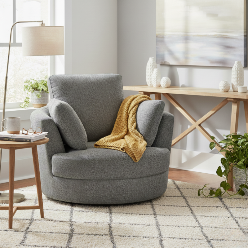 Alternative view of Cuddle Petite Swivel Chair & Ottoman in Byron Sea Green