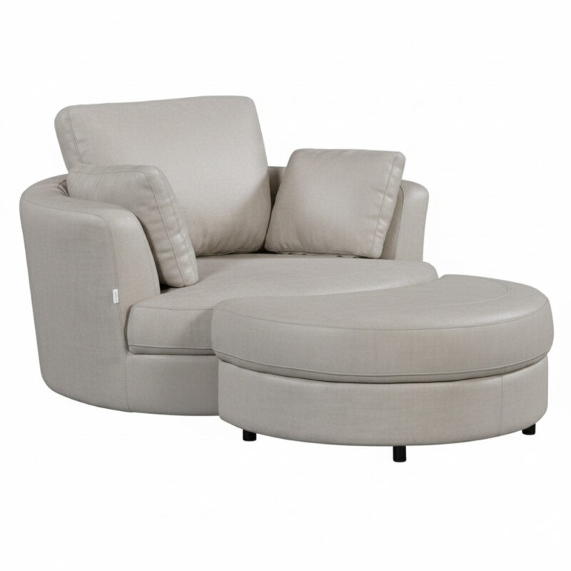 Cuddle Swivel Chair & Ottoman in Leather - Artisan Cream
