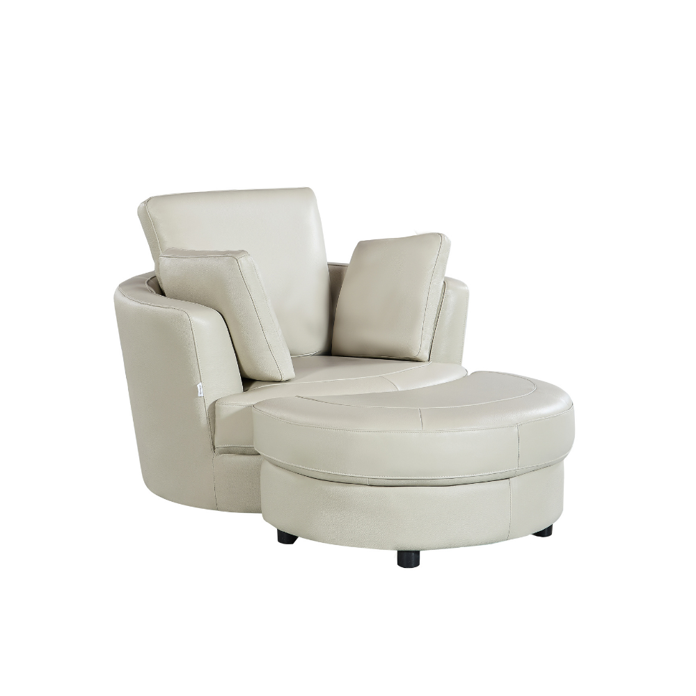 Cuddle Petite Swivel Chair in Leather - Artisan Cream