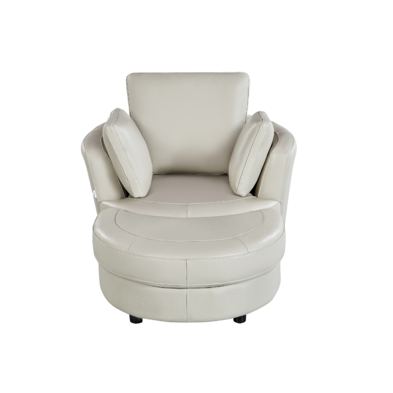 Cuddle Petite Swivel Chair in Leather - Artisan Cream - Image 3