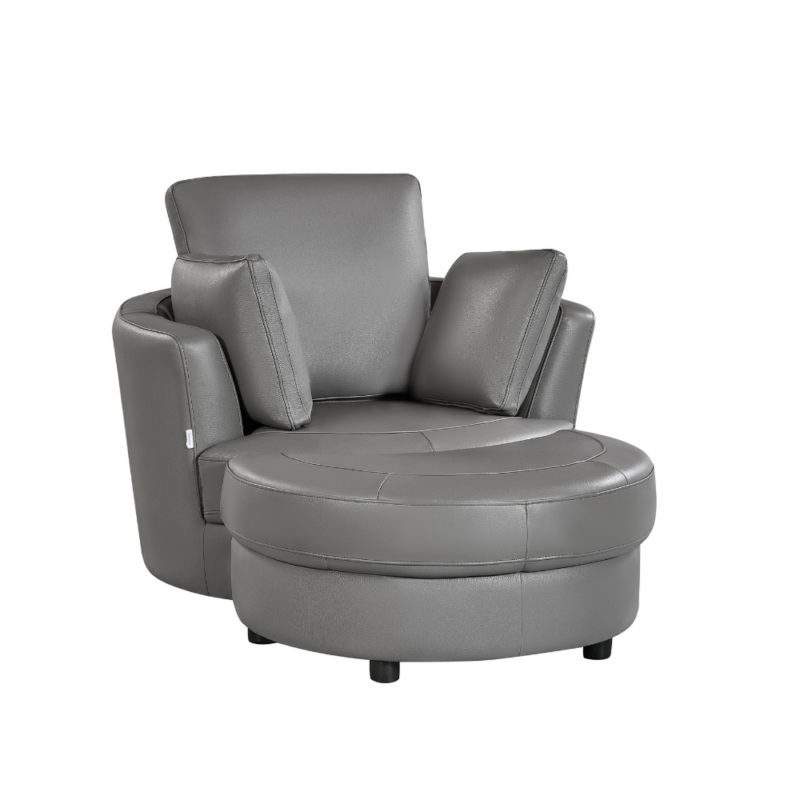 Cuddle Petite Swivel Chair in Leather – Artisan Stone - Image 8