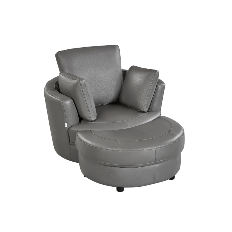 Cuddle Petite Swivel Chair in Leather – Artisan Stone - Image 6