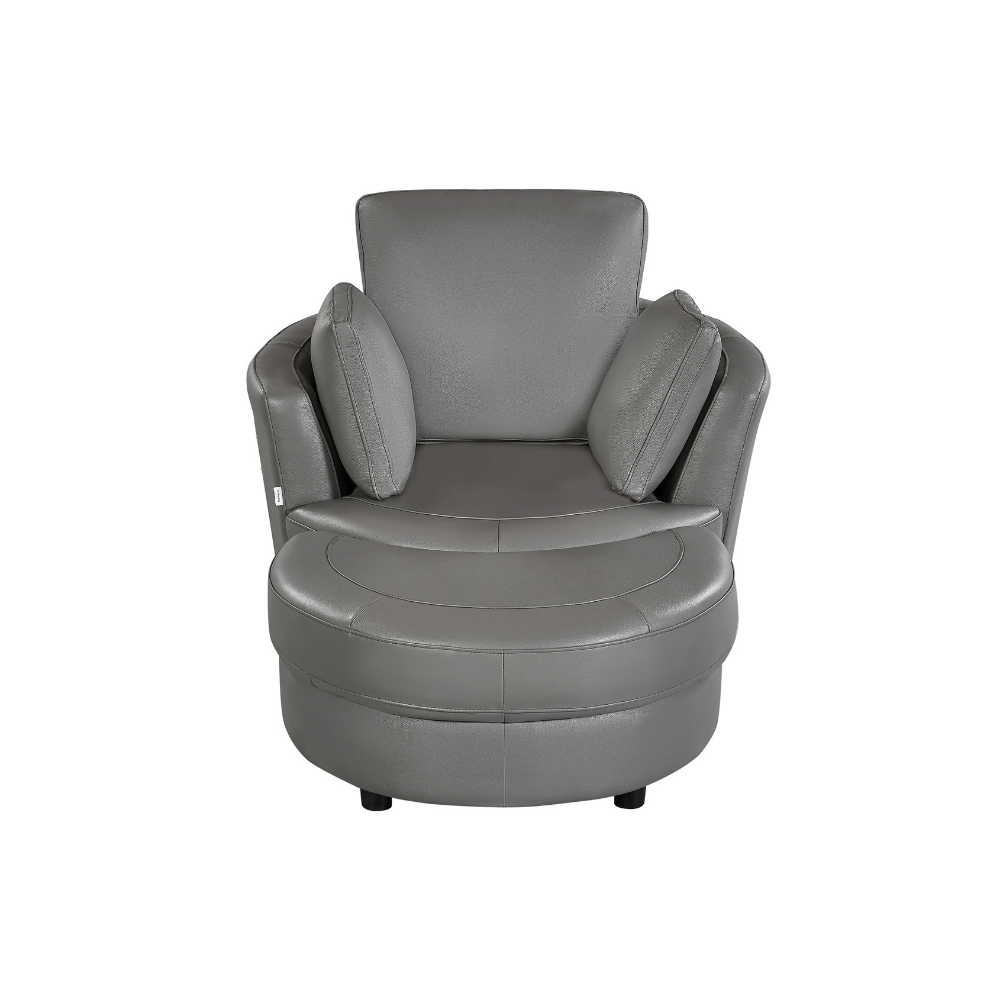 Cuddle Petite Swivel Chair in Leather – Artisan Stone - Image 5