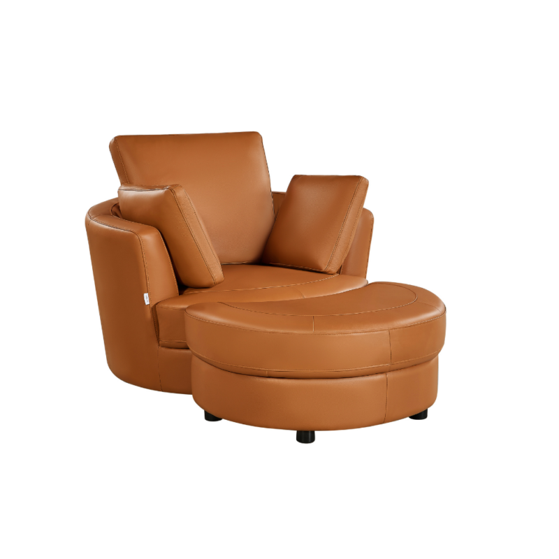 Cuddle Petite Swivel Chair in Leather – Artisan Tan - Image 2