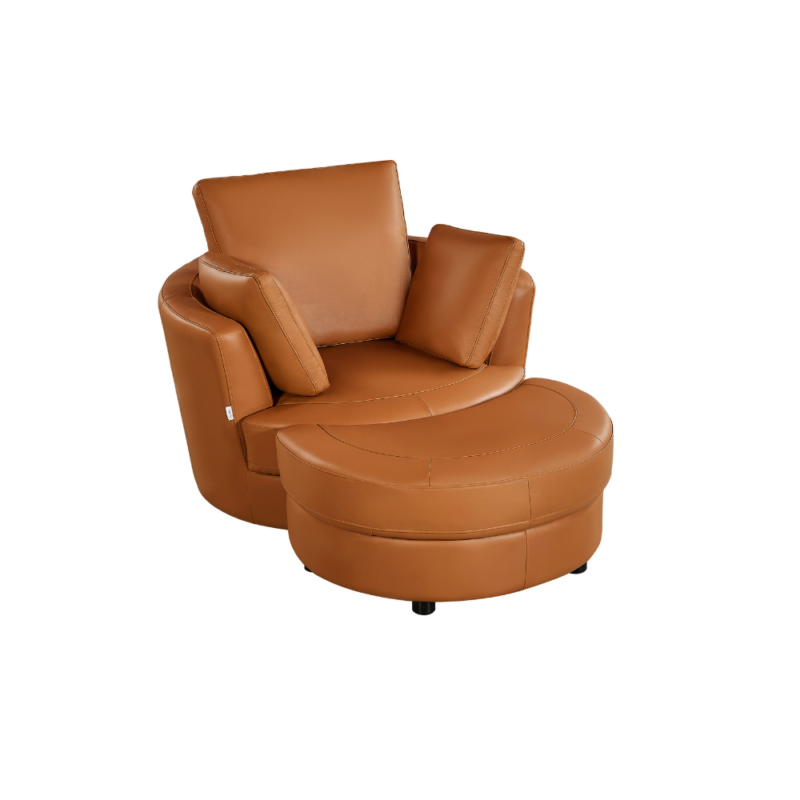 Cuddle Petite Swivel Chair in Leather – Artisan Tan - Image 4