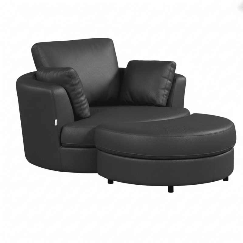 Cuddle Swivel Chair & Ottoman in Leather – Artisan Charcoal
