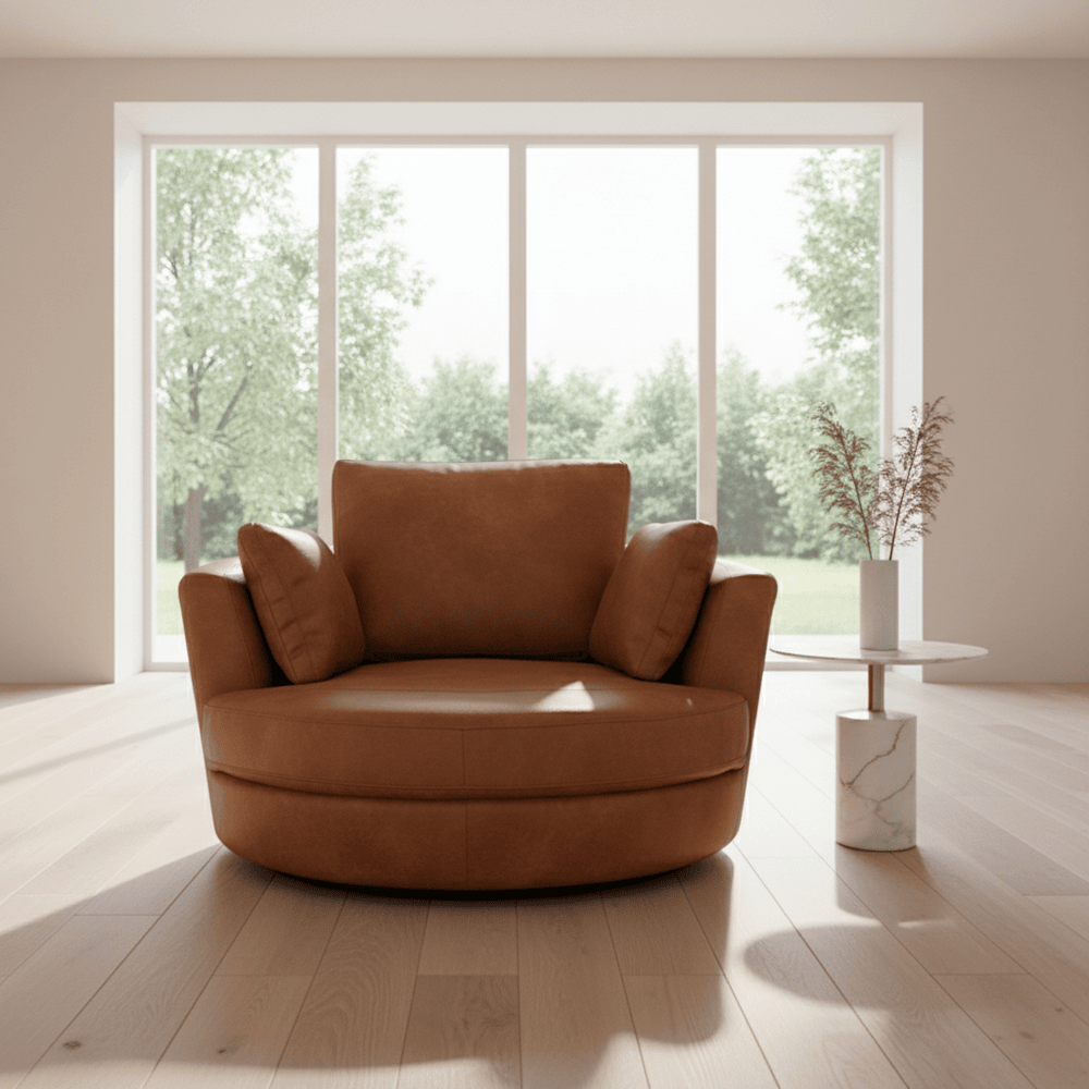 Cuddle Swivel Chair in Leather – Artisan Tan - Image 2