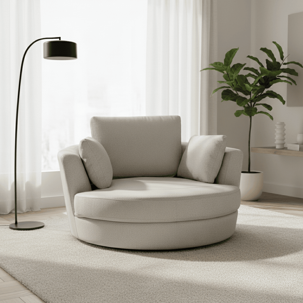 Cuddle Swivel Chair in Leather - Artisan Cream - Image 2