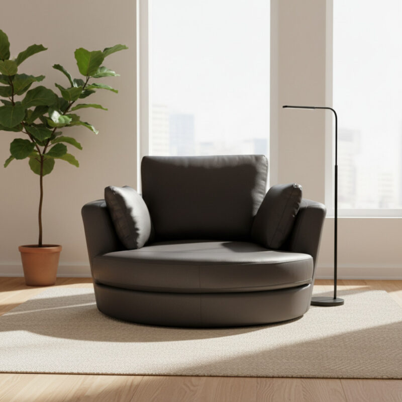 Alternative view of Cuddle Swivel Chair in Leather – Artisan Stone