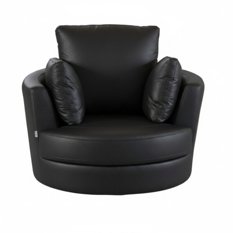 Cuddle Petite Swivel Chair in Leather – Artisan Charcoal