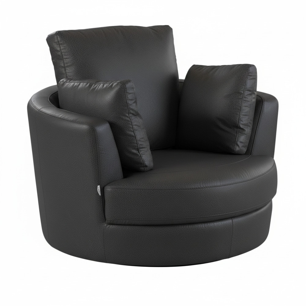 Cuddle Petite Swivel Chair & Ottoman in Leather – Artisan Charcoal - Image 2
