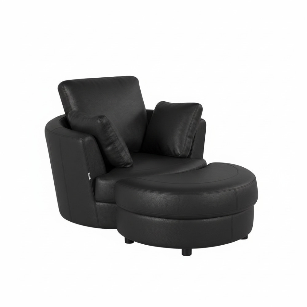 Cuddle Petite Swivel Chair & Ottoman in Leather – Artisan Charcoal - Image 3