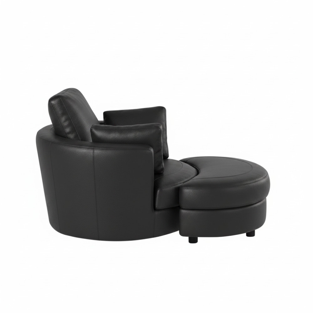 Cuddle Petite Swivel Chair & Ottoman in Leather – Artisan Charcoal - Image 4