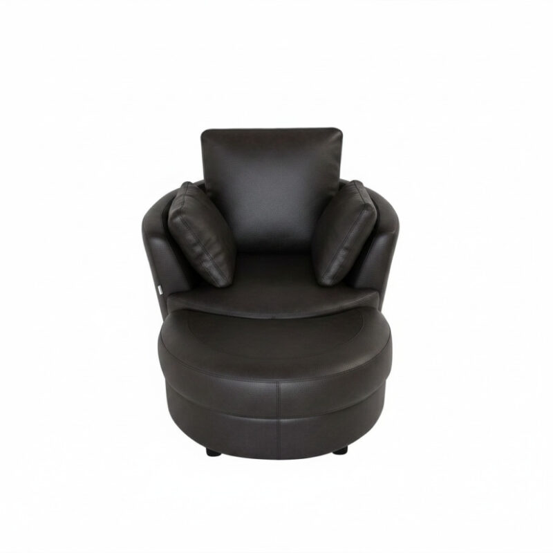 Cuddle Petite Swivel Chair & Ottoman in Leather – Artisan Charcoal