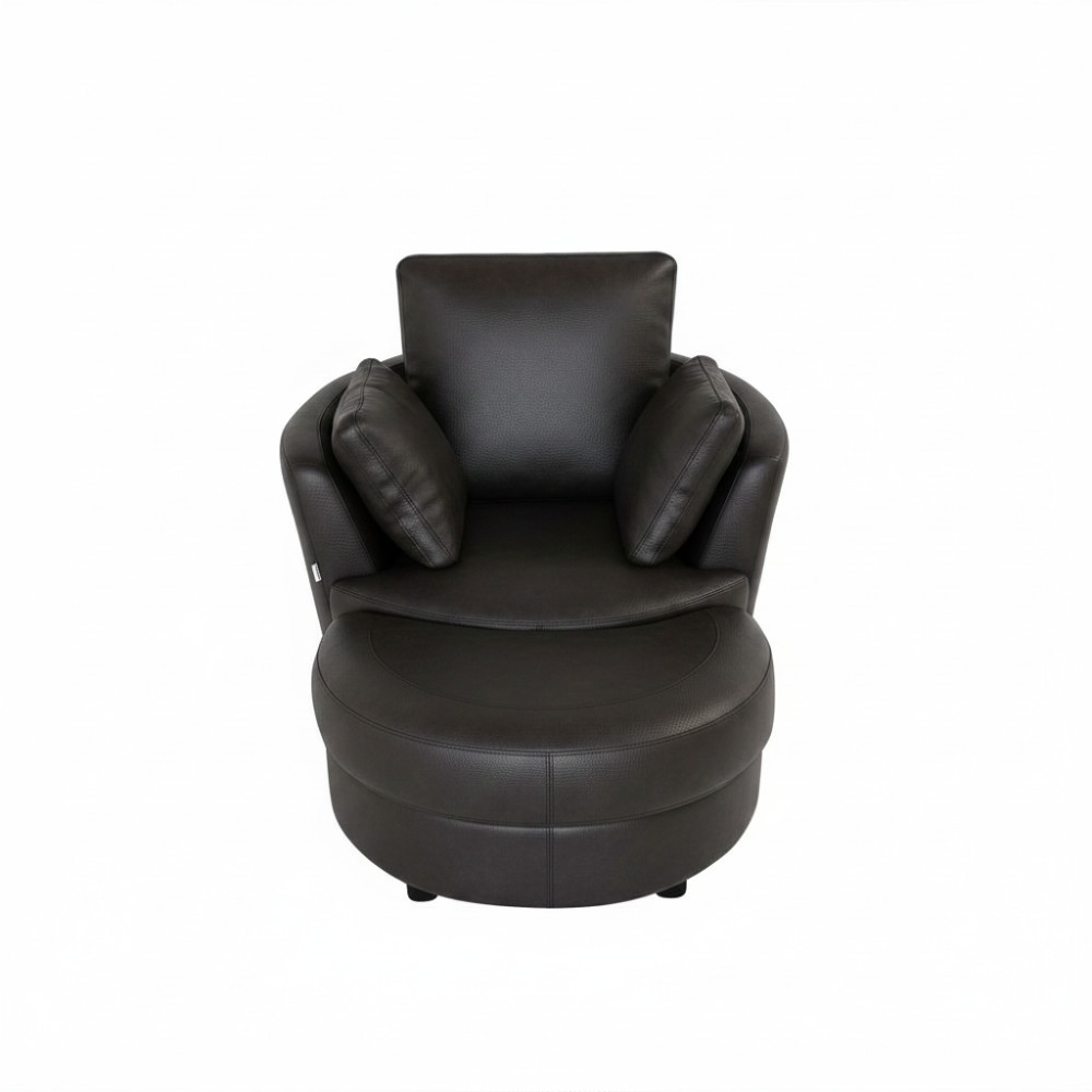 Cuddle Petite Swivel Chair & Ottoman in Leather – Artisan Charcoal