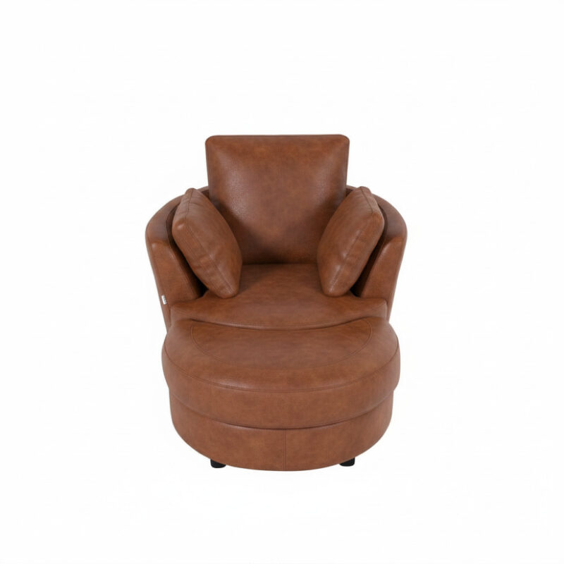 Cuddle Petite Swivel Chair & Ottoman in Leather – Artisan Tan