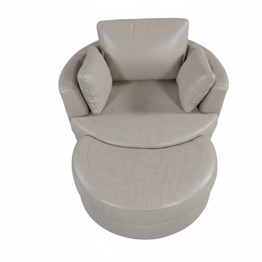 Cuddle Petite Swivel Chair & Ottoman in Leather - Artisan Cream