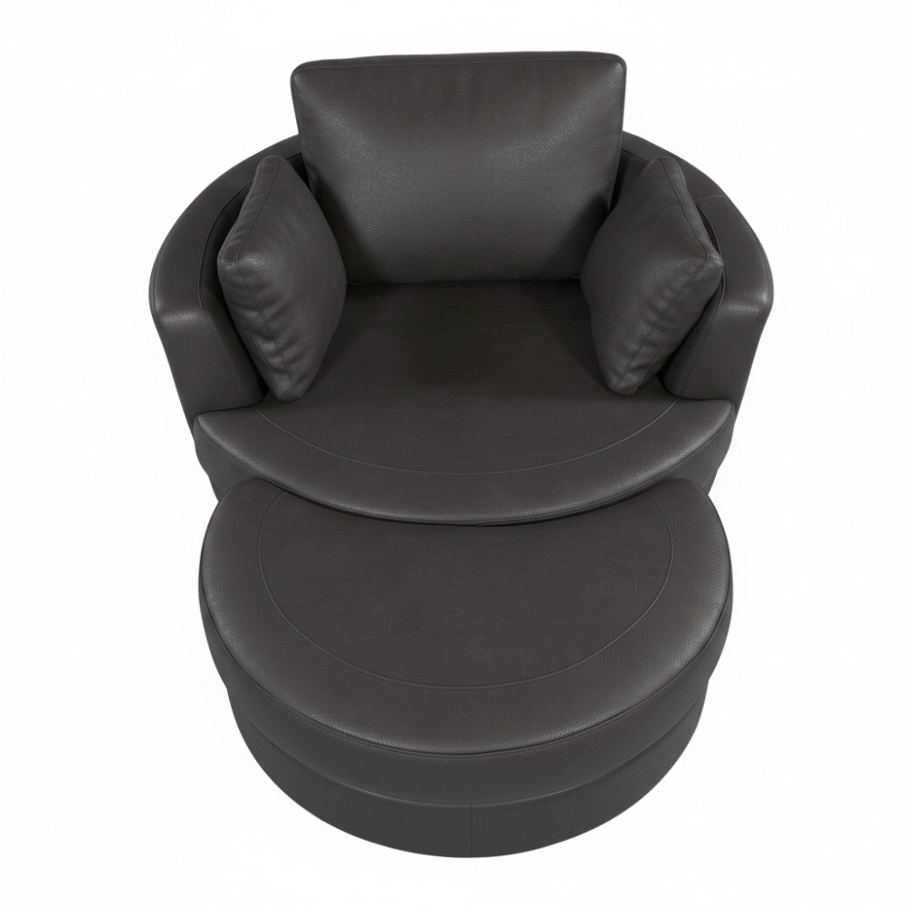 Cuddle Petite Swivel Chair & Ottoman in Leather – Artisan Stone